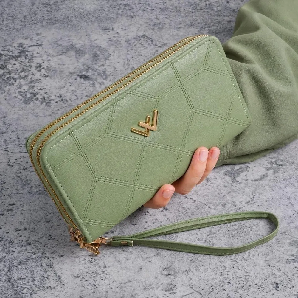 Portable Large Capacity Women's Handbag Double Zipper Long Card Holder Wallet Simple Multi-Pocket Mobile Phone Bag for Women