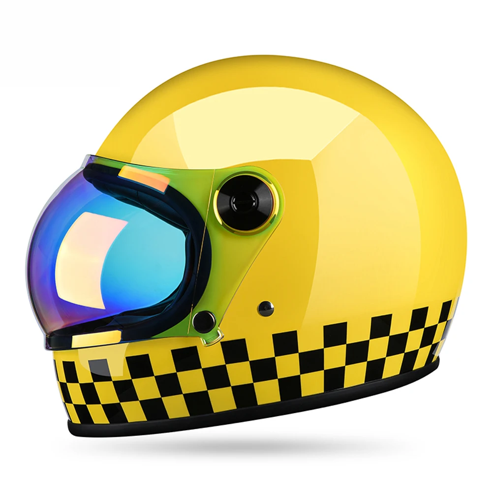 Yellow Grid Full Face Biker Helmet Wear-Resistant Men Head Protection Breathable Motocross Accessories Anti-Fall Motorcycle Kask