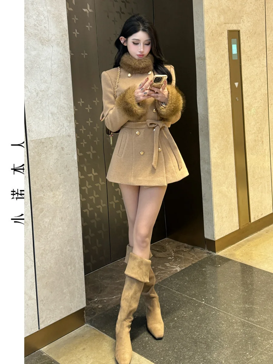 

Шерстяное пальто Ele, модное, приталенное, с поясом, оригинальный дизайн, высокое качество, женский премиум-комплект, полиэстер, длинное...