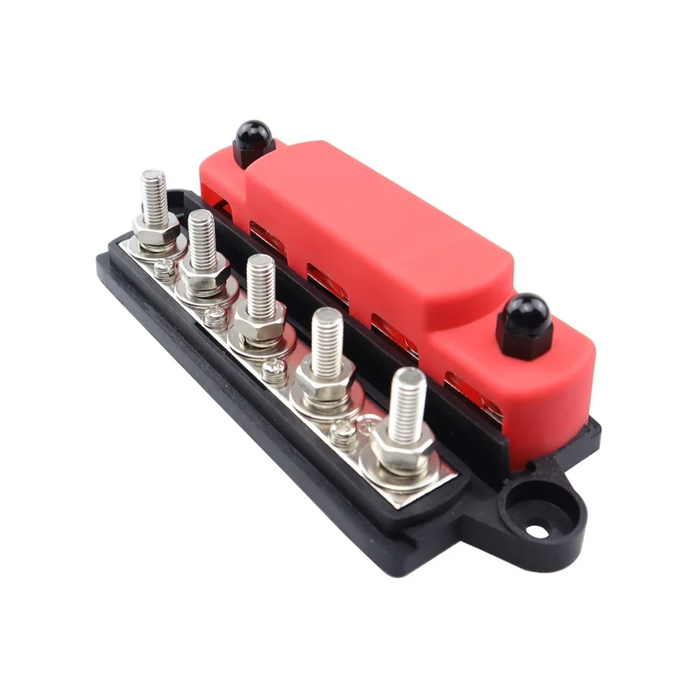 Busbar terminal block for m6 300 amp high current for automobile for marine for power with flame retardant nylon steel brass