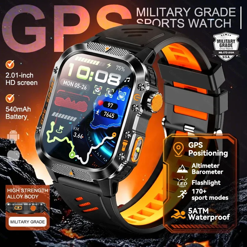 

2026 TANK New GPS Military Outdoor Sports Smart Watch Men 2.01-inch AMOLED 3ATM IP69K Waterproof Compass Call Swim Fitness Watch