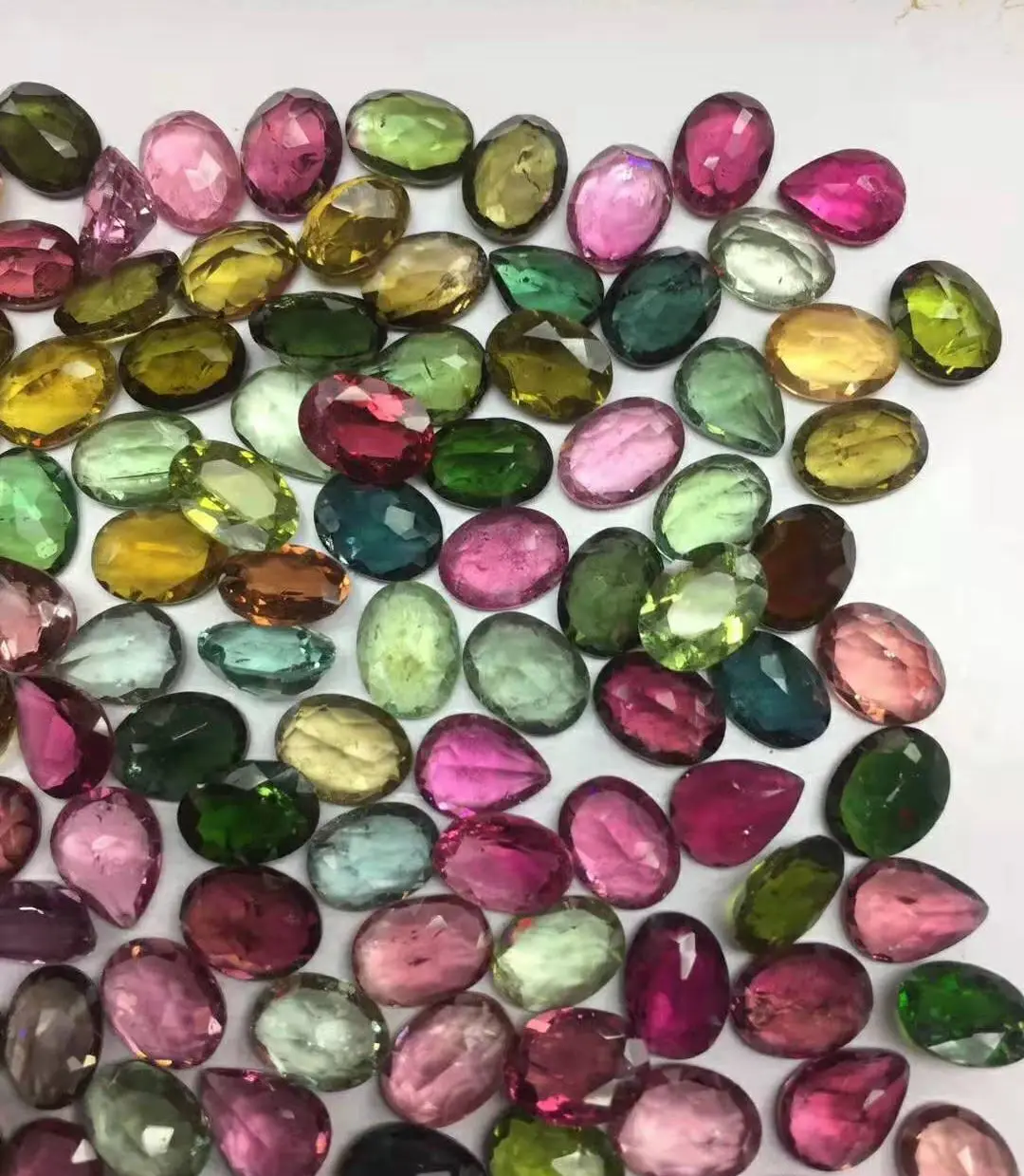 Wholesale 10pcs/lot Mixed Natural  Multi Tourmaline Bead Cabochon 6x8mm Oval Pears Brilliant-cut Gemstone Ring Face