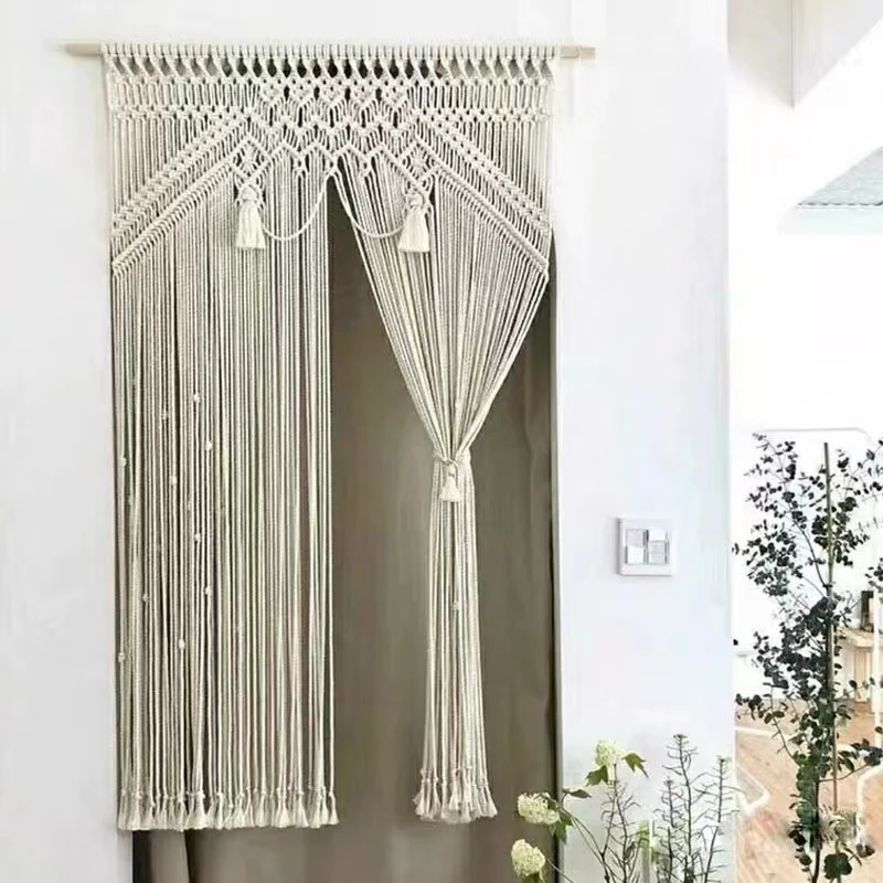 Handmade Woven Cotton Rope Curtain Wedding Home Decor Macrame Tapestry Living Room Background Wall Hanging Ornament Door Curtain