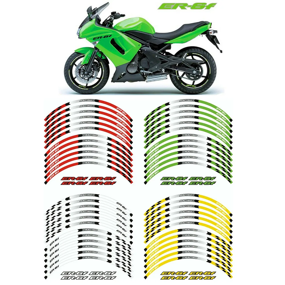 17” Motorcycle Wheel Rim Reflective Stripes Hub Edge Decor Decals Complete Accessory Kit Fit Kawasaki ER-6F EX650 2006-2016