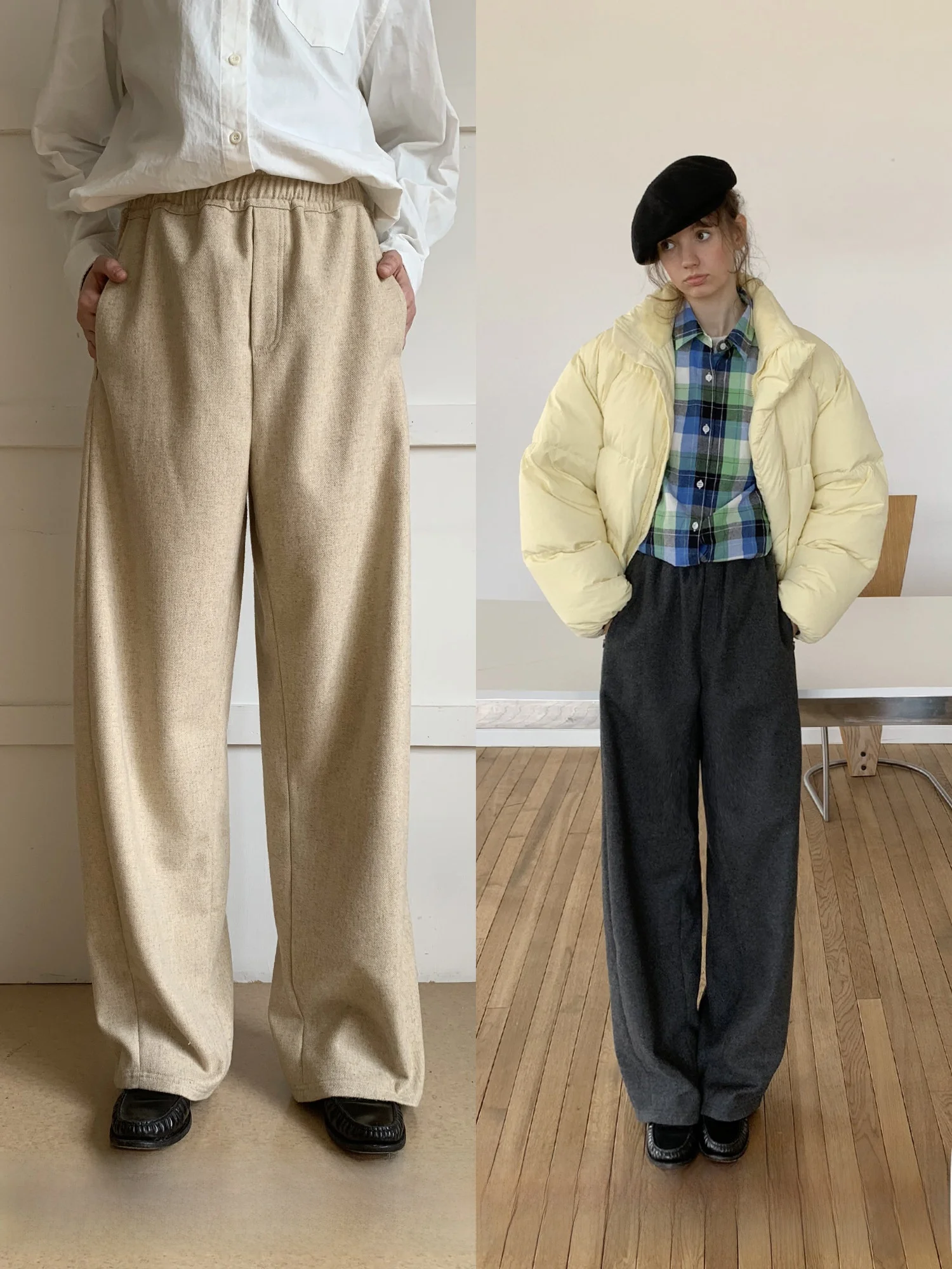 

Шерстяные брюки UNRETRO в винтажном стиле, цвета хаки, прямого кроя, повседневные, с высокой талией, на резинке, для офиса и повседневной носки