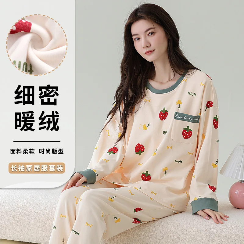 

pajamas girl's female autumn winter Women's Clothing keep warm Sleepwear long sleeves Pajama Set cartoon PJ Set homewear suit