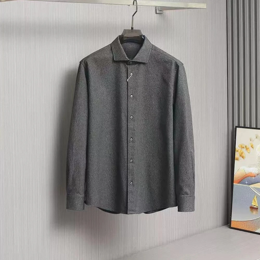 Italy BC old money style men's wool blend embroidered lapel shirt