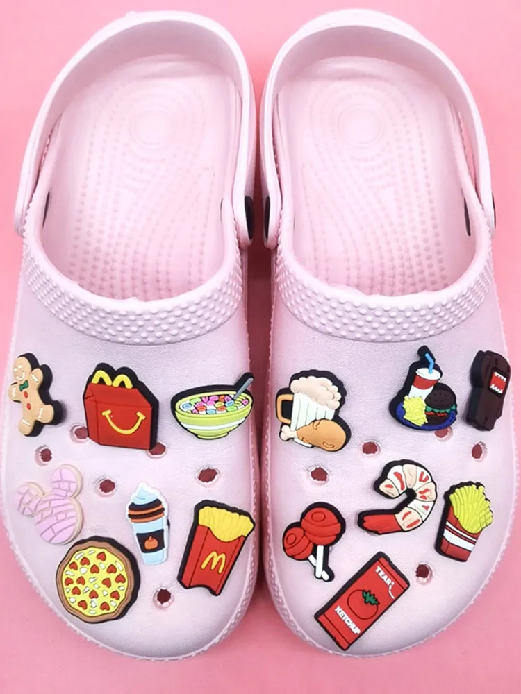 Kawaii Food Fries PVC Pins Croc Charms Designer Clog Shoe Accessories Original Buckle Decorations Fit Wristbands Kids Party Gift