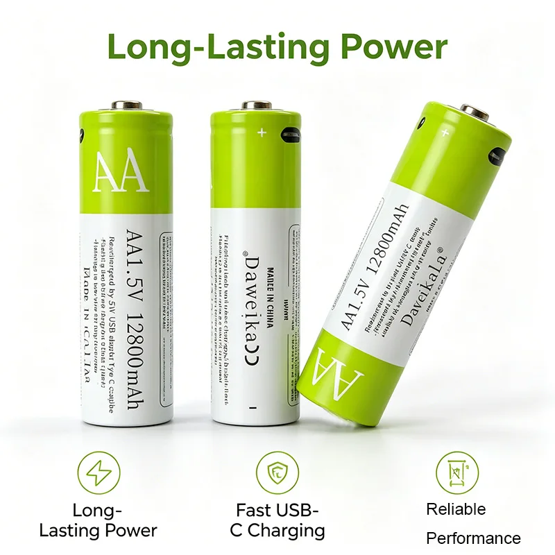 AA USB Rechargeable Lithium Ion Battery 1.5V 12800mAh High Capacity Batteries Pilas Recargables AA Baterías Fast Charging Type-C
