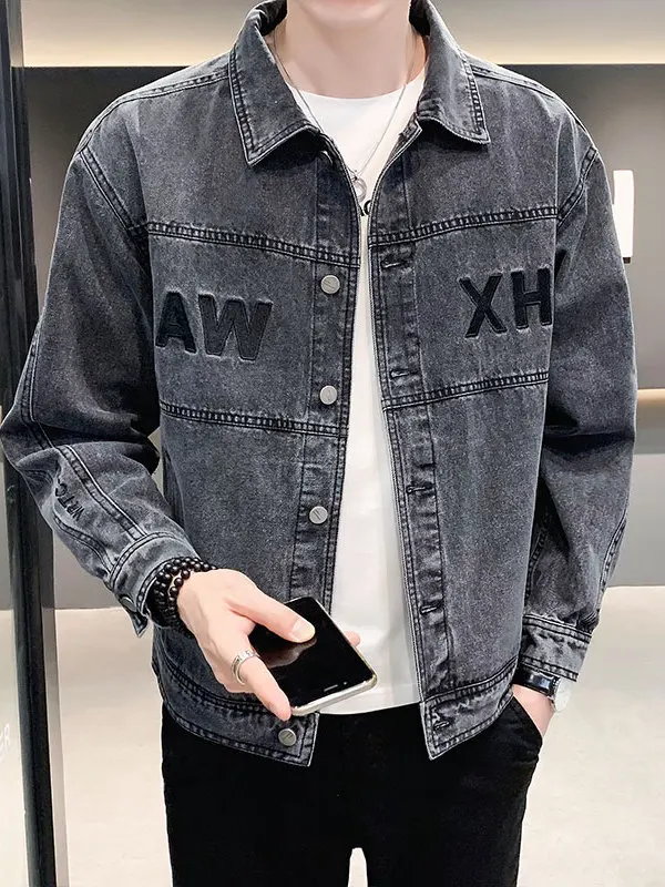 

Casual Versatile Embroidered Denim Jaet Men's Autumn Winter Loose Collarl Korean Sle Jaet Youth ular Outerwear