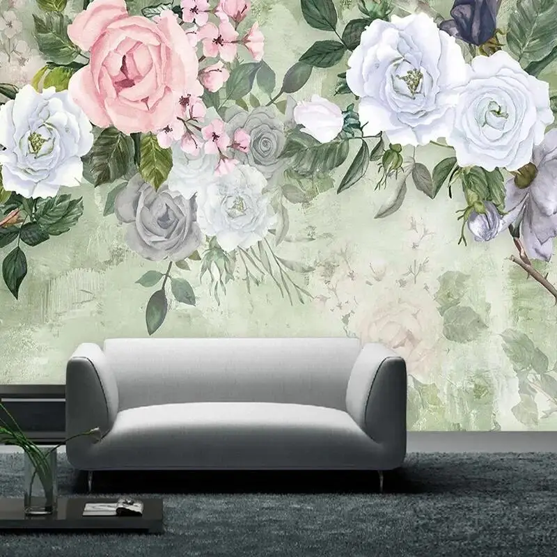 Custom Mural Wallpaper 3D Vintage Hand-painted Rose Flowers Photo Wall Painting Living Room Bedroom Romantic Home Decor Frescoes