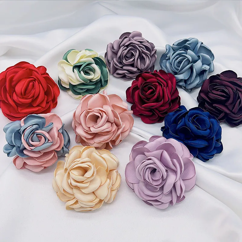 5Pcs 8CM Handmade DIY Large Satin Fabric Artificial Rose Flowers For Wedding Party Craft Home Decoration