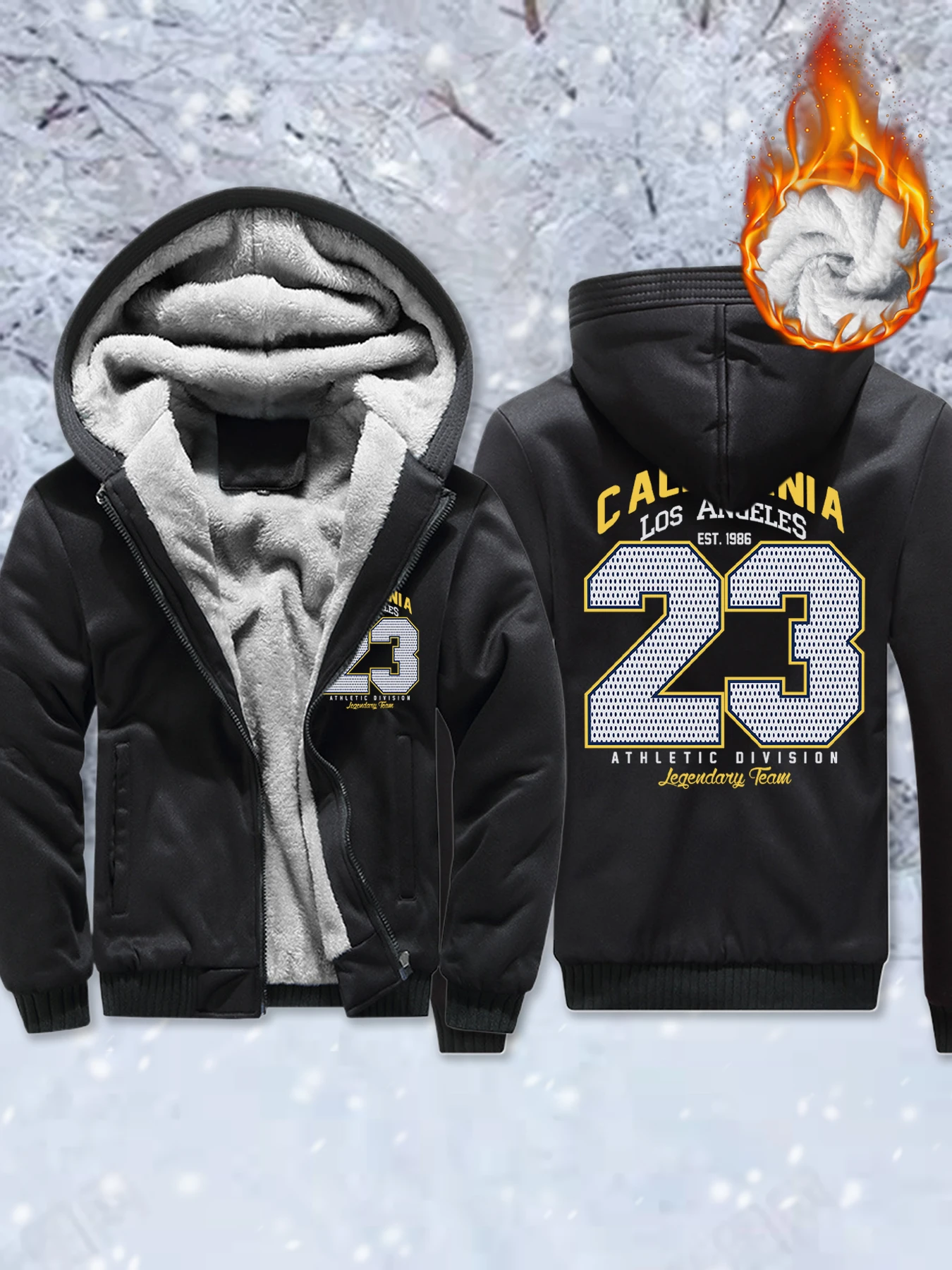 

California Athletic Division Number 23, мужская флисовая мягкая куртка на молнии с карманами, утепленная теплая толстовка с капюшоном, зимняя удобная верхняя одежда