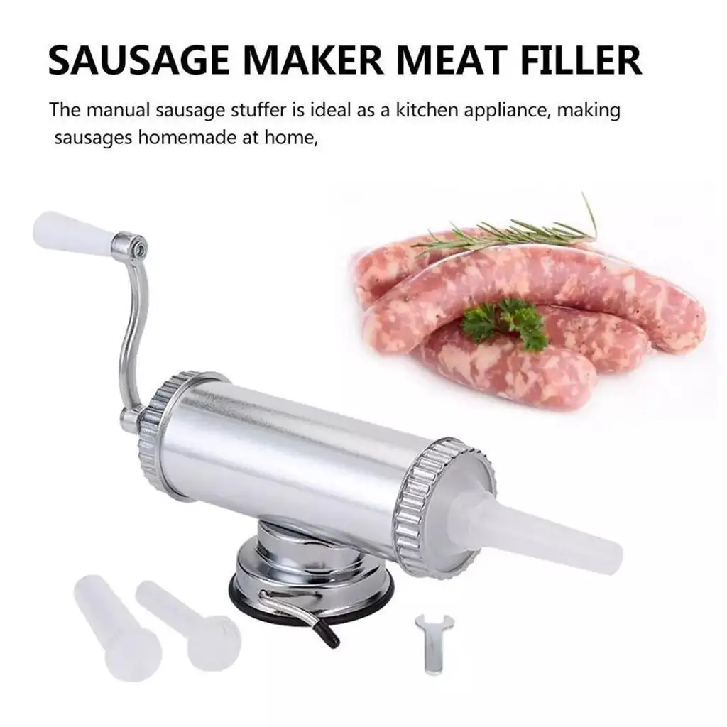 Kitchen Manual 2 LBS Sausage Maker Meat Stuffer Machine with 3 Filling Nozzles Attachment Suction Base Saugage Press