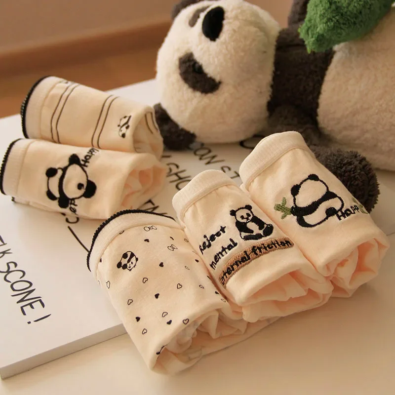 1 PCS Panda Printed Cotton Cute Women's Underwear Student Mid Waist Cartoon Animal Panties Soft Breathable Seamless Briefs