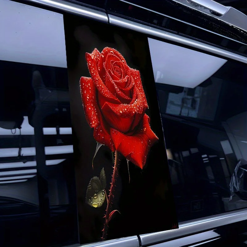 Film de protection créatif pour pilier B, autocollant de voiture à motif de rose rouge, imperméable et anti-rayures, adapté à tous les modèles, 2 pièces