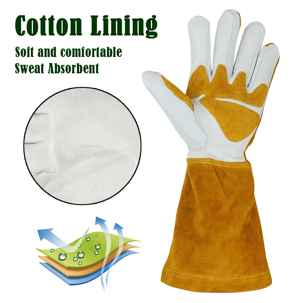 Welding Gloves Heat Resistant Fireproof Lined Leather Tig Welders Hand Protector Palm Olson