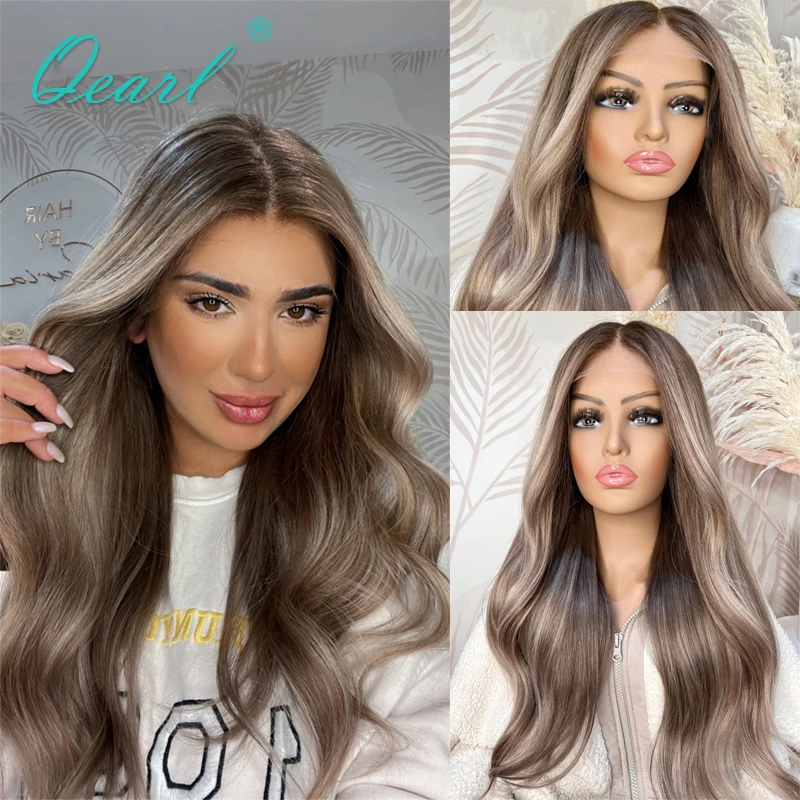 

Brazilian Virgin Hair Full Lace Wigs for Women Real Human Hair Lace Frontal Wig Dark Grey Blonde Colored HD Natural Wavy Qearl