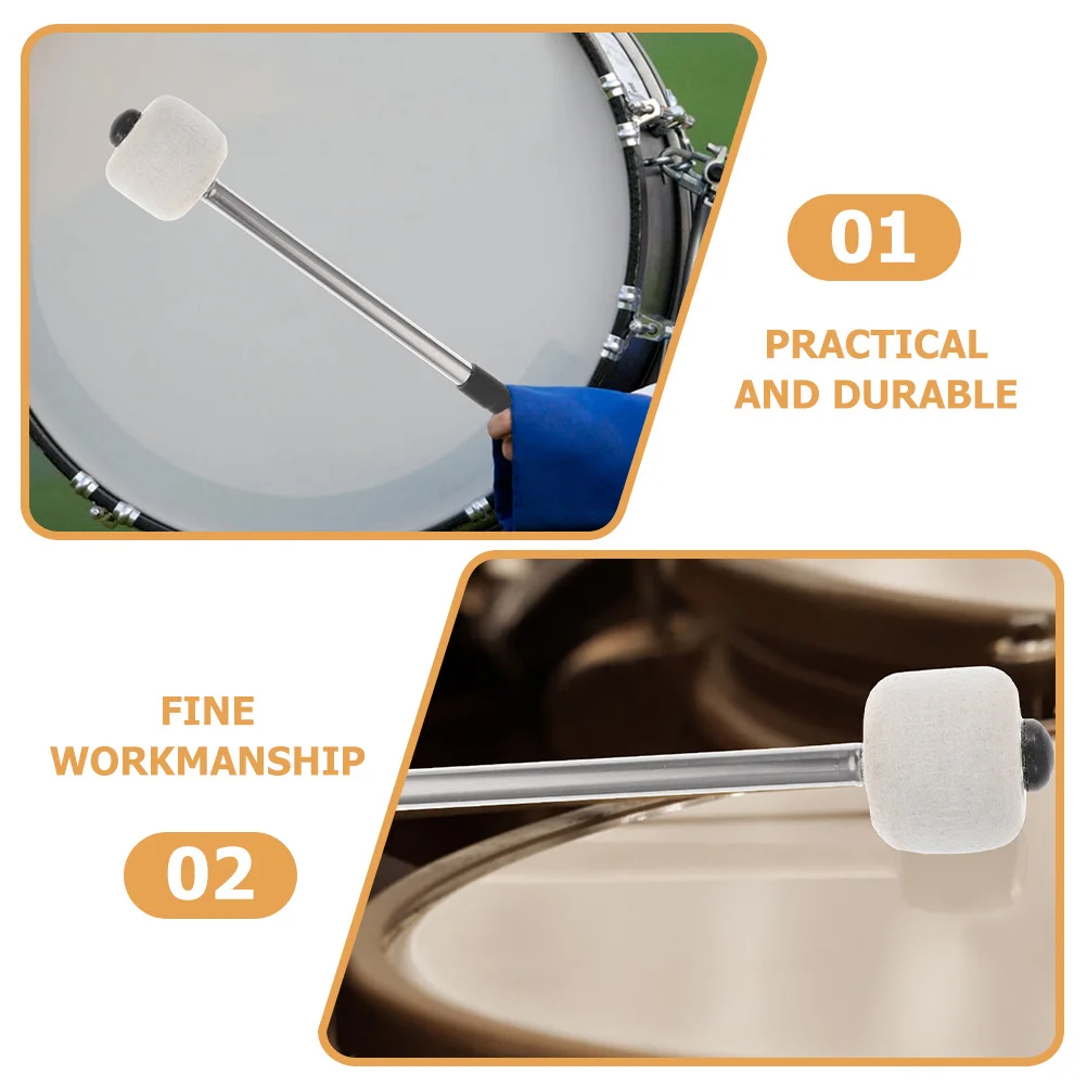 

2Pcs Felt Head Drum Mallets Stainless Steel Handle Comfortable Grip for Bass Snare Percussion Bass Drum Mallet