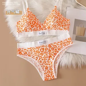 Set of underwear with female leopard print, bra without steel tracelet, adjustable strap, back, summer, new, 2024 8 Main Sales Set Calcinha and Bra - №4