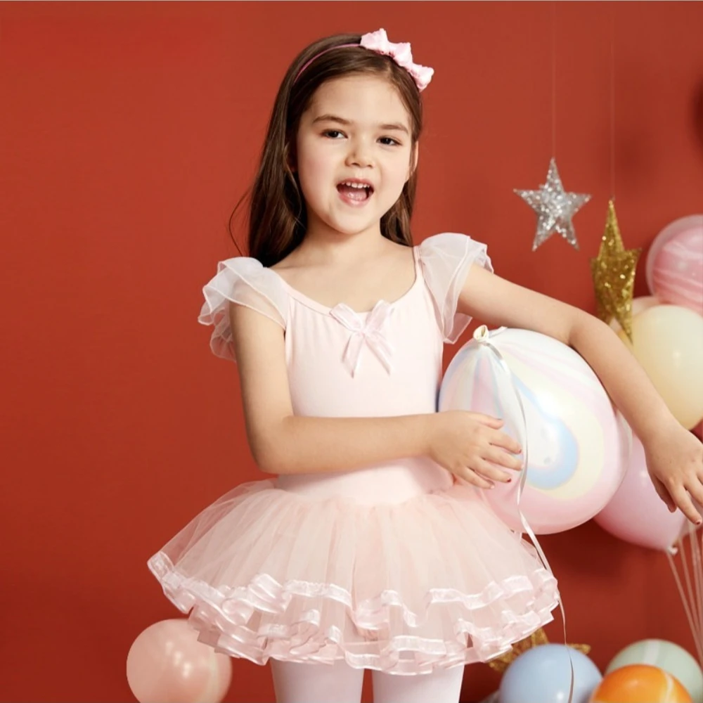 

Children Dancewear Girls Short-Sleeve Ballet Skirts for Spring and Summer Chinese Dance Costumes Practice Outfits for Toddlers