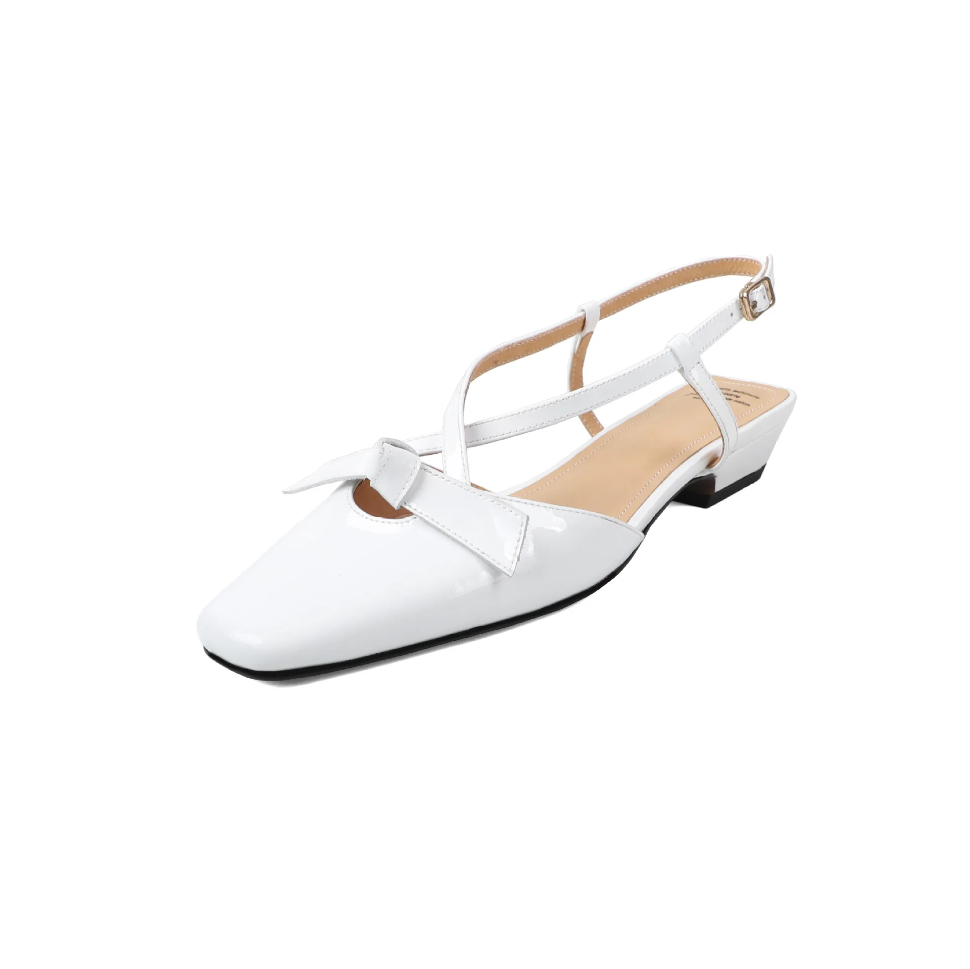 Arden Furtado 2025 Summer cowhide sweet bowknot Closed toe Sandals Square toe Low heel Back Strap Modern Sandals Large size