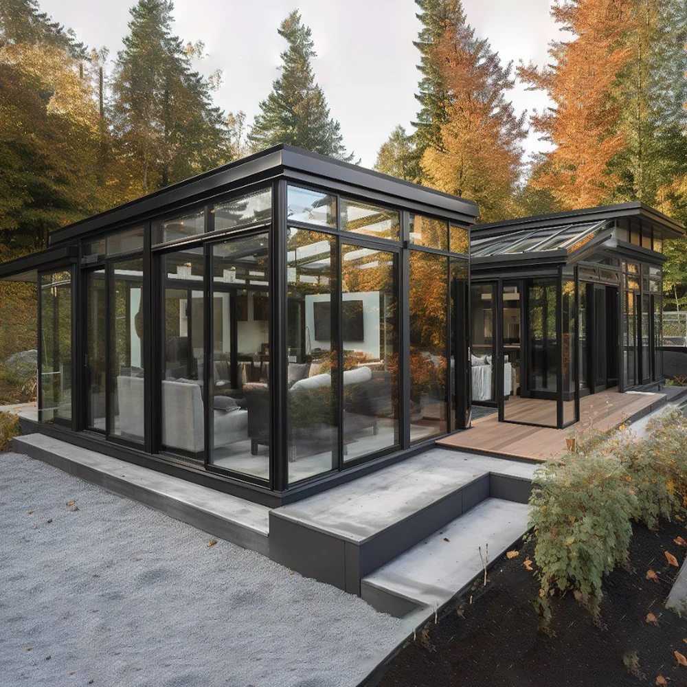 Sunroom Sliding Door Double Glazed Custom Aluminum Alloy Profile Front Entry Doors Mini House Garden Room For Home Decor