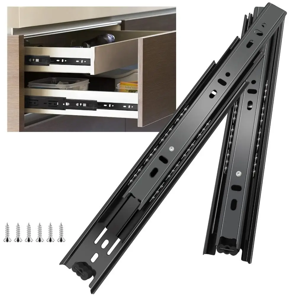 Black Drawer Slides Smooth Operation Easy Installation Ball Bearing Drawer Rails Steel Heavy Duty Dresser Runners Kitchen