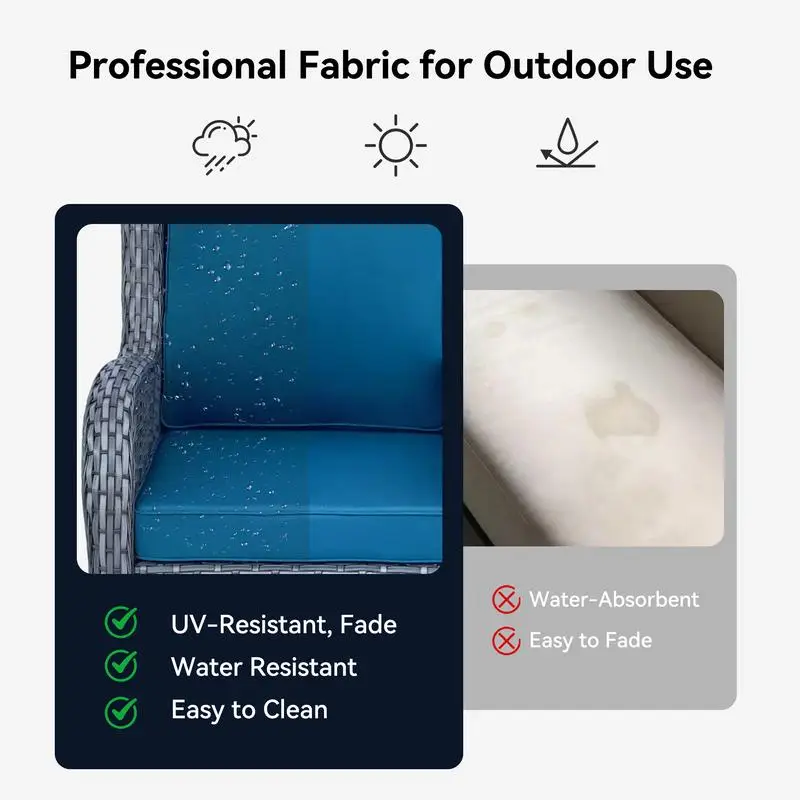 Set da conversazione componibile da esterno in rattan da 5 pezzi con 2 rondelle girevoli, 2 ottomani e 1 tavolino per patio, terrazza, giardino