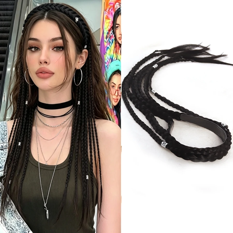 Synthetic Viking Braided Headband, Women Bohemian Braid Hair Extensions, Cosplay Hair Accessory for Halloween Renaissance Party
