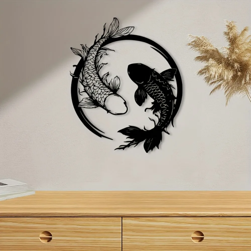 Aluminum Koi Fish Metal Wall Art, Asian New Year Decor Weatherproof
