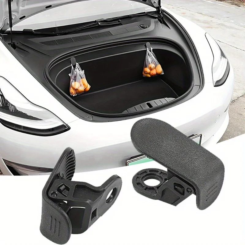 

2pcs Car Front Trunk Hook For Tesla Model3 ModelY Foldable Replaceable Black Front Spare Box Hook Easy To Install Car Accessory