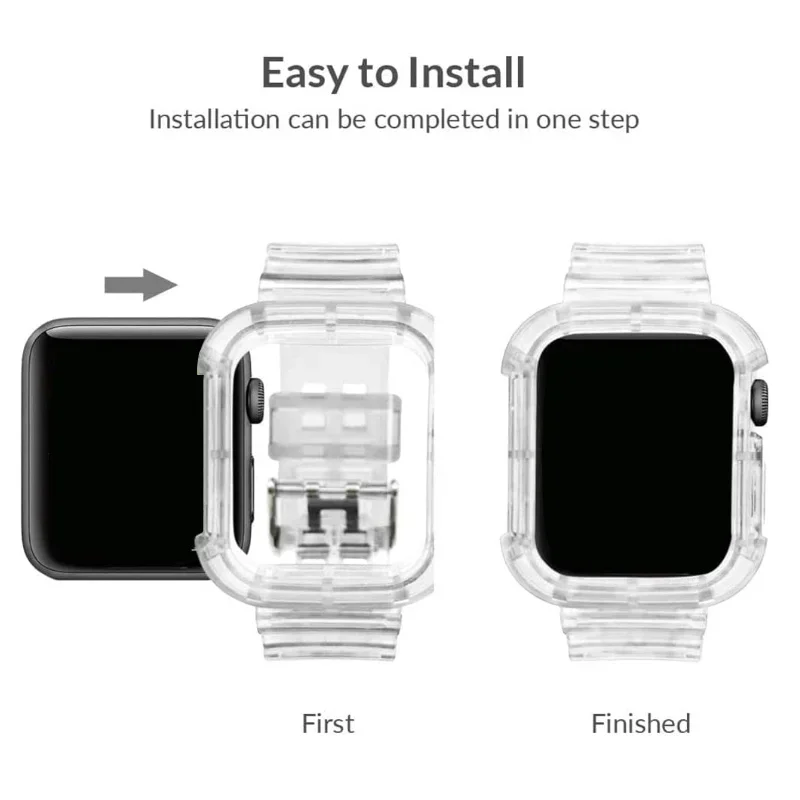 Clear Strap + Case for Apple Watch 38MM 40mm 41mm 9 8 7 Transparent silicone Bands for iwatch 6 5 SE 42MM 44MM 45MM 49MM Ultra 2