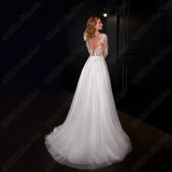 RODDRSYA O Neck Wedding Dresses A-Line Lace Applique Illusion Back Bridal Gown Long Sleeve Princess Bride Dress 2025 Customized