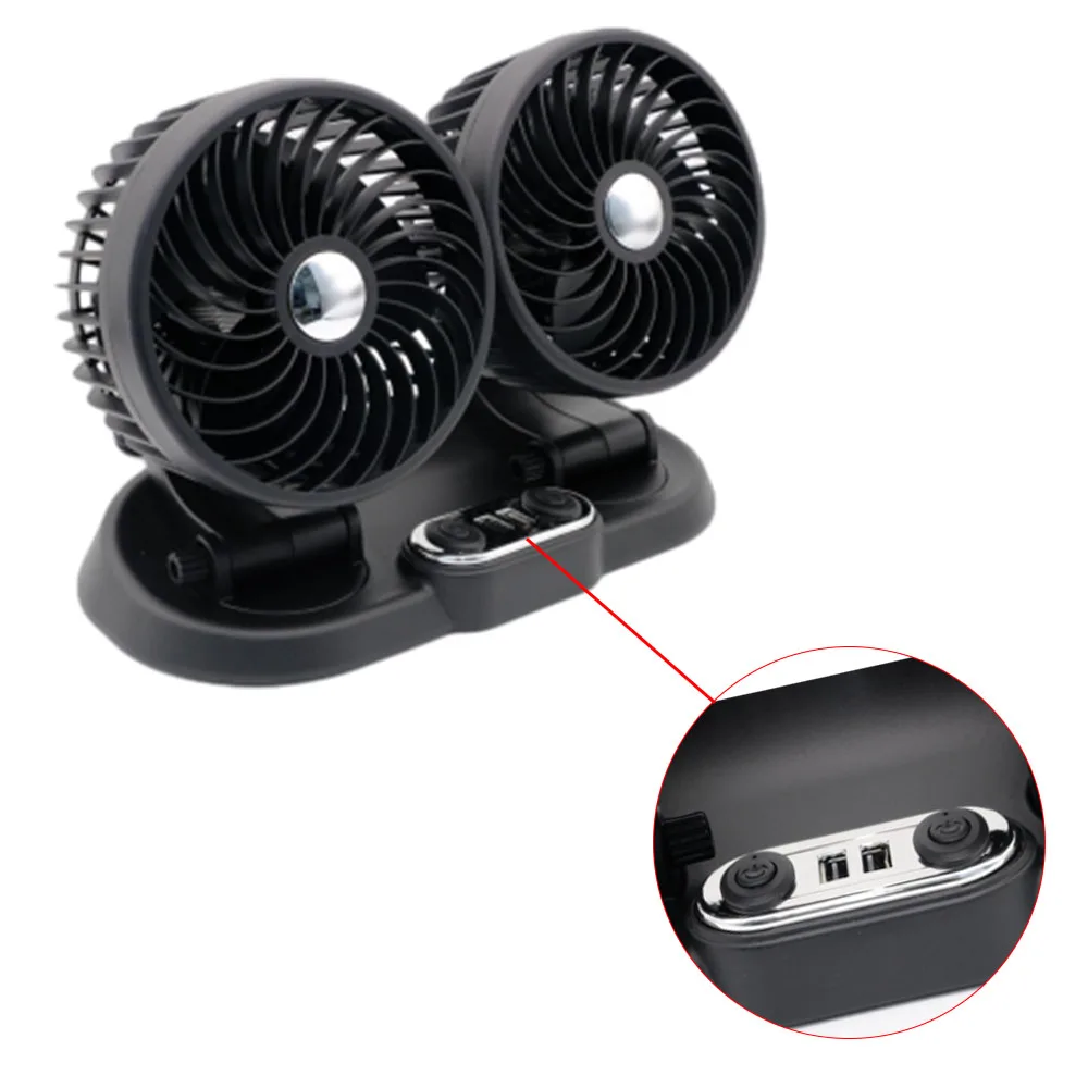 1PC Dual-Head Car Fan 2 Speed Adjustable Dual USB Ports USB Powered Strong Wind For Car Truck SUV Backseat Cooling