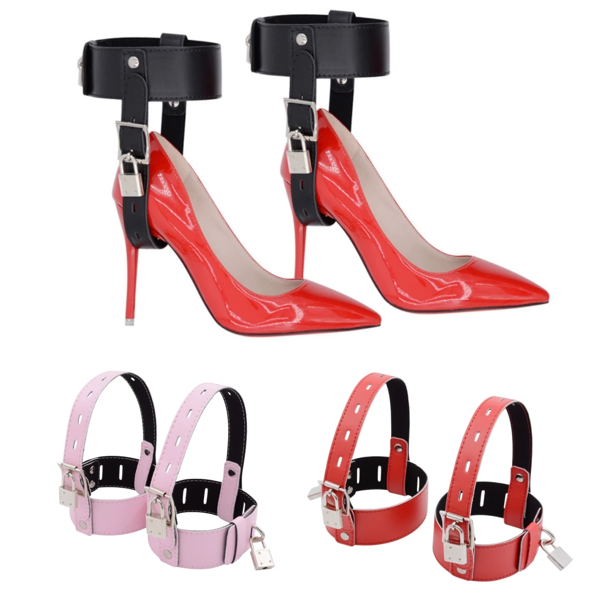 1Pair High Heels Locking Belt Ankle Cuff Nightclub Pole Dance Bondage Shoes Accessories High-Heeled Shoes Restraints Kit