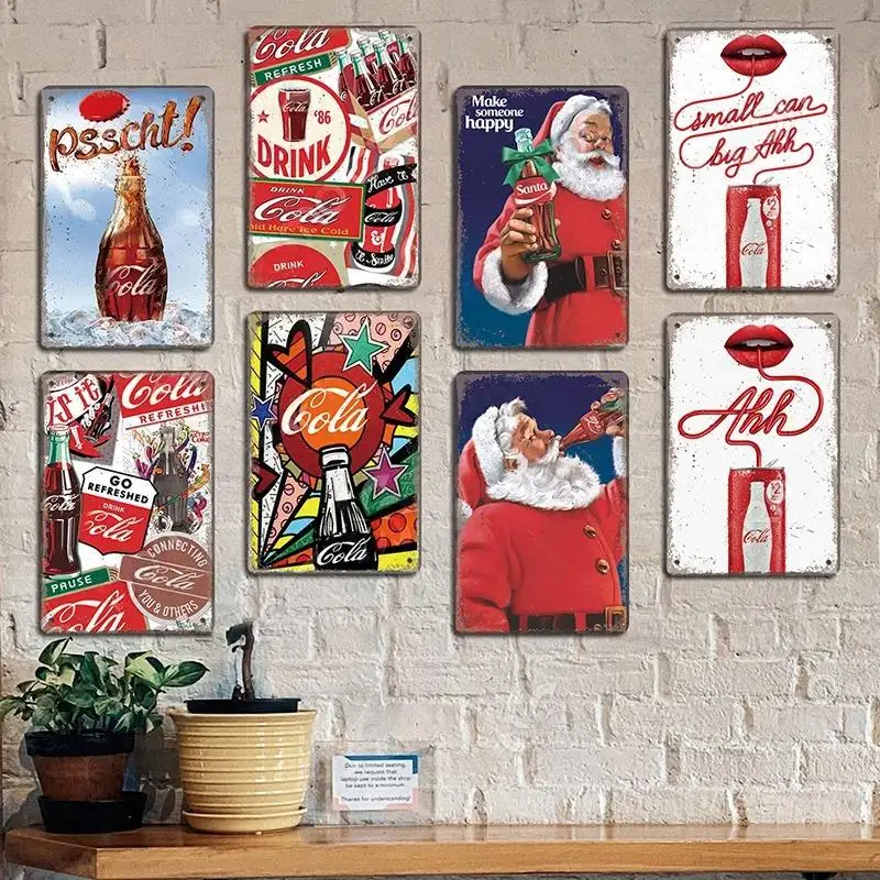 Vintage Drink Cola Poster Metal Tin Sign Christmas Santa Retro Metal Plaque For Man Cave Bar Pub Garage Club Home Wall Art Decor