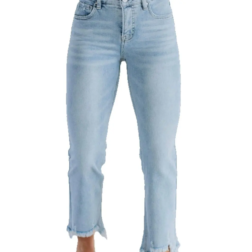 

High-Waisted Women's Tassel Ripped Frayed Straight Jeans Fashion Versatile Nine-Point Style for Ladies