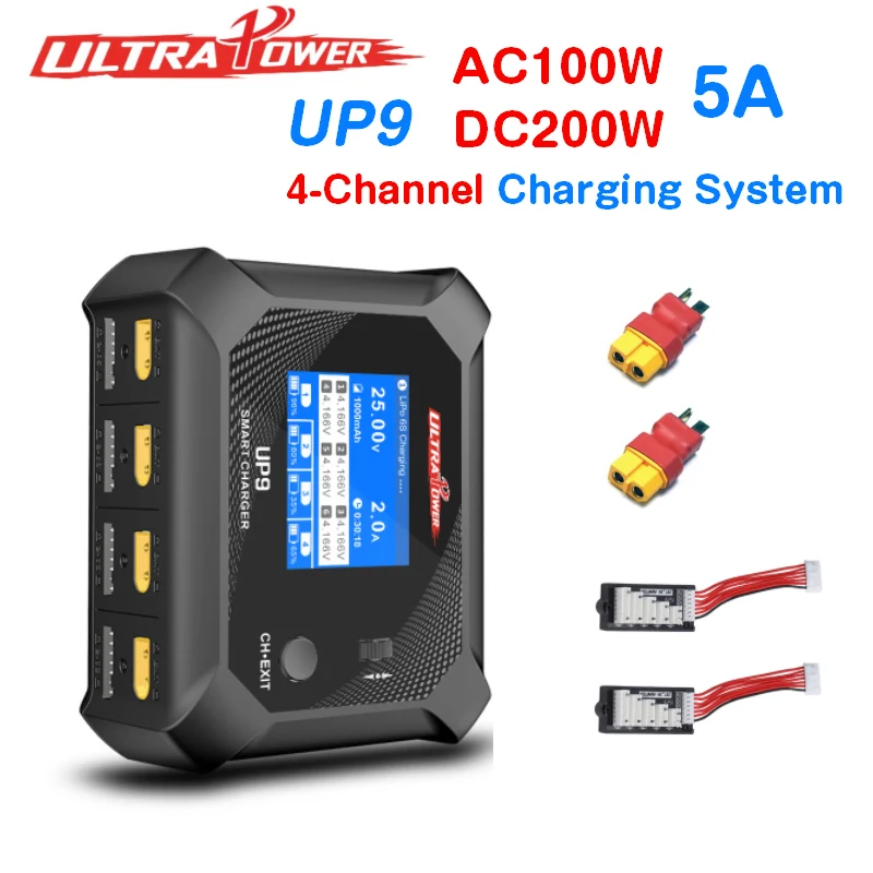 UltraPower UP9 AC 100W DC 4X50W 4 Channels ISP LCD Balance Charger Discharger For 1-6S Lipo Battery