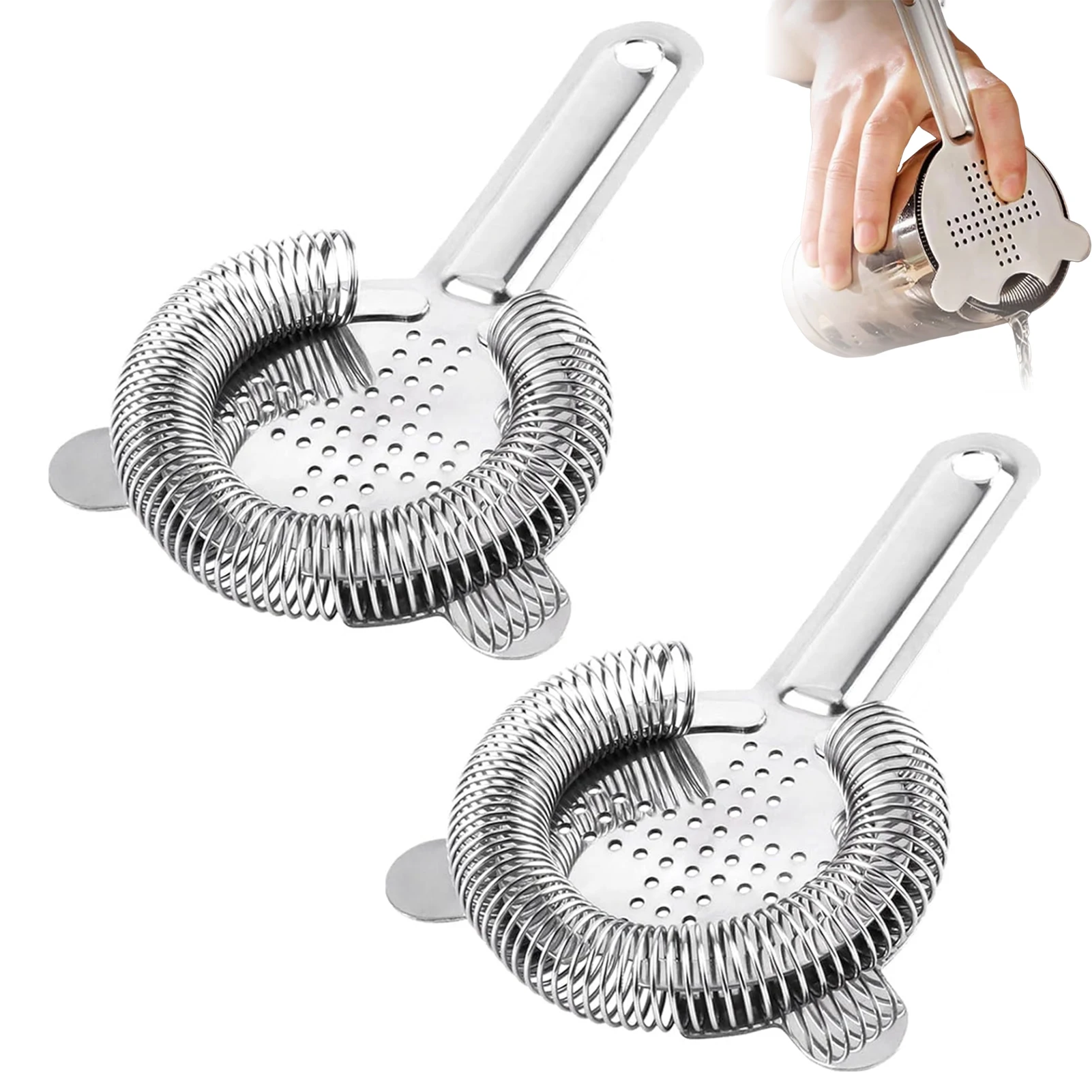 2Pcs Bartender Cocktail Strainer With Density Spring Bar Ice Block Filter Durable Bar Tool Strainer For Filtering Cocktail Drink