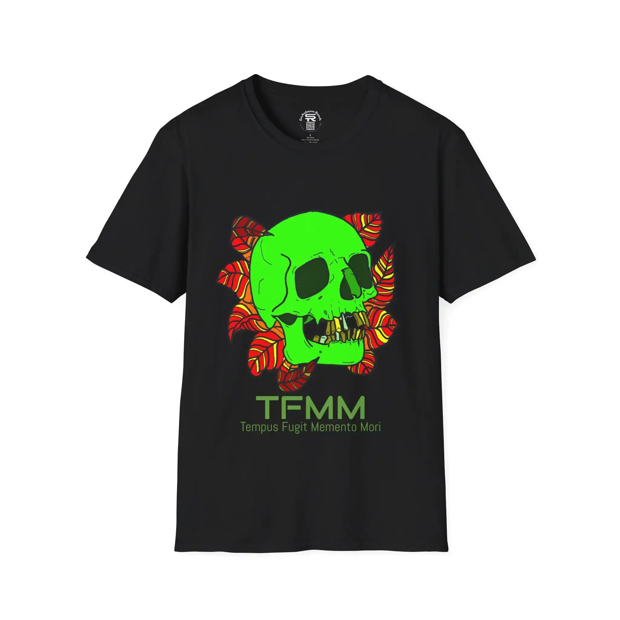 Neon Green Tempus Fugit Memento Mori Time Flies Remember Death SR Catholic Christian Skull T Shirt