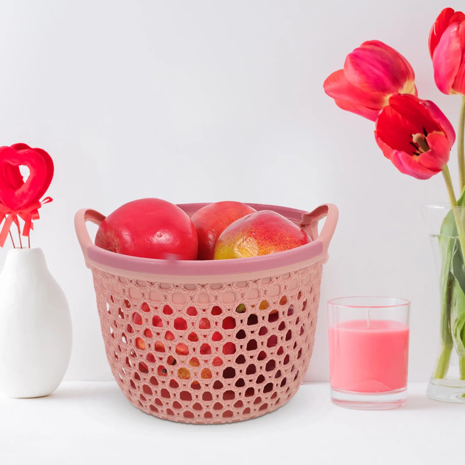 

Storage Basket Woven Plastic Organizer Multi-Function Tabletop Sundries Holder for Living Room Bedroom Office Home Decor