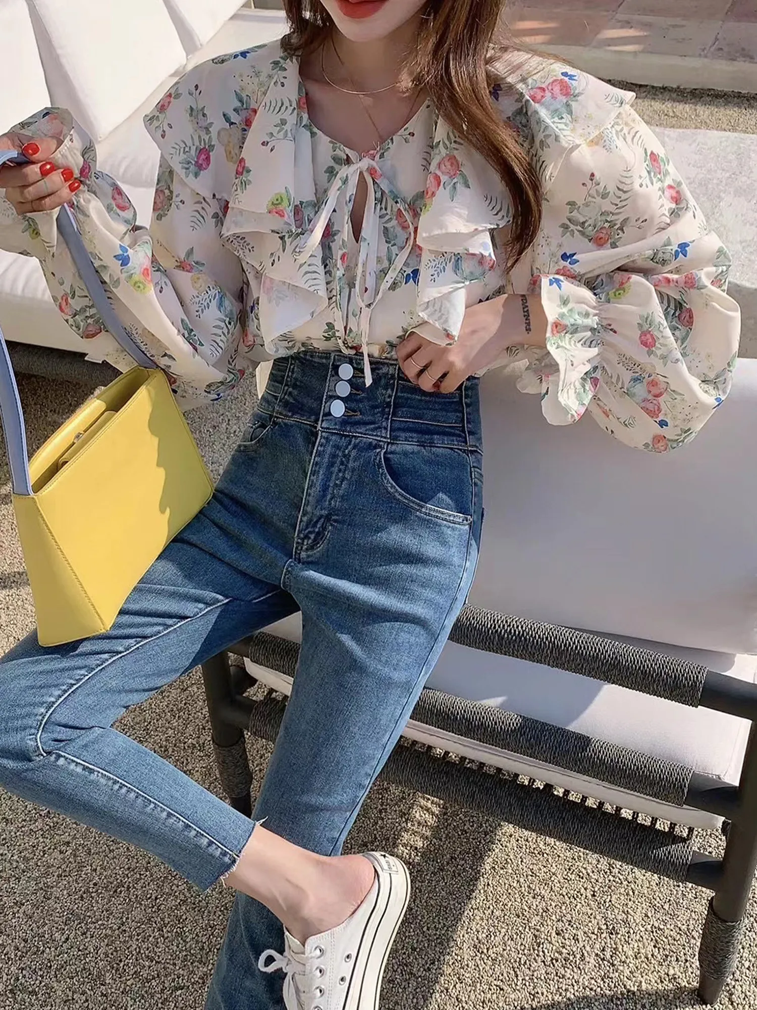 

Прямые джинсы с высокой талией M Big Sister, женские повседневные утягивающие длинные брюки с девятью точками, лето 2023, застежка-молния