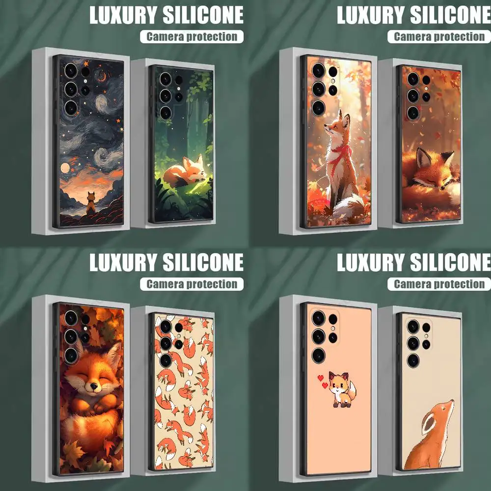 

Cute cartoon fox Phone Case For Samsung S25,S24,S23,S22,S21,S20,S10,Ultra,Plus,Lite,FE,Soft Silicone Black Cover