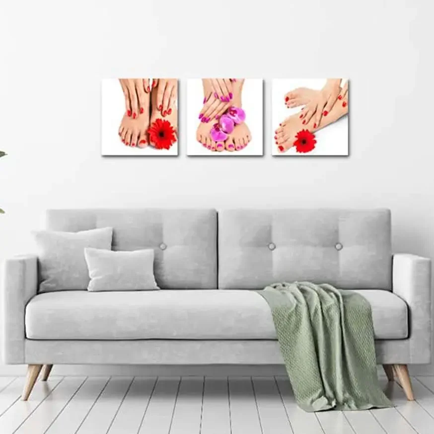 3 Pcs Red Nail Foot Manicure Pedicure Spa Beauty Salon Posters Wall Art Canvas Pictures Home Decor HD Paintings Room Decorations