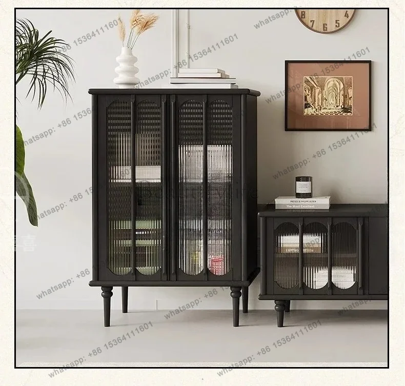 Customization Retro living room side cabinet black solid wood bedroom storage medium antique chest