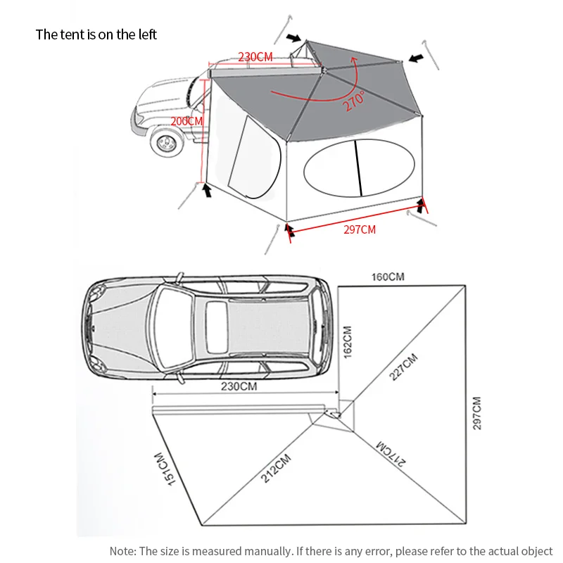 Tendalino per auto autoportante 4x4 Tendalino autoportante per carichi pesanti da 270 gradi con stanza di allegato per auto