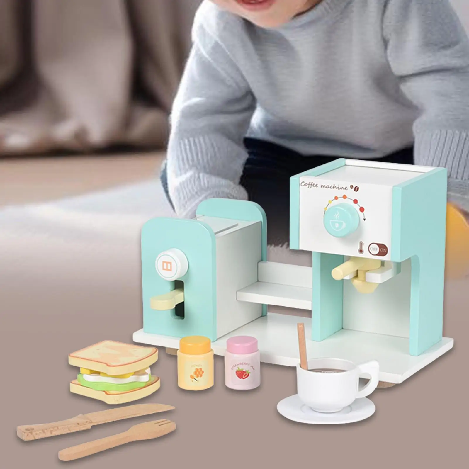 

Kids Wooden Coffee Maker Toy for Age 3+ Skill Development Smooth Comfortable Decorations Easy to Clean Coffee Machine Toy