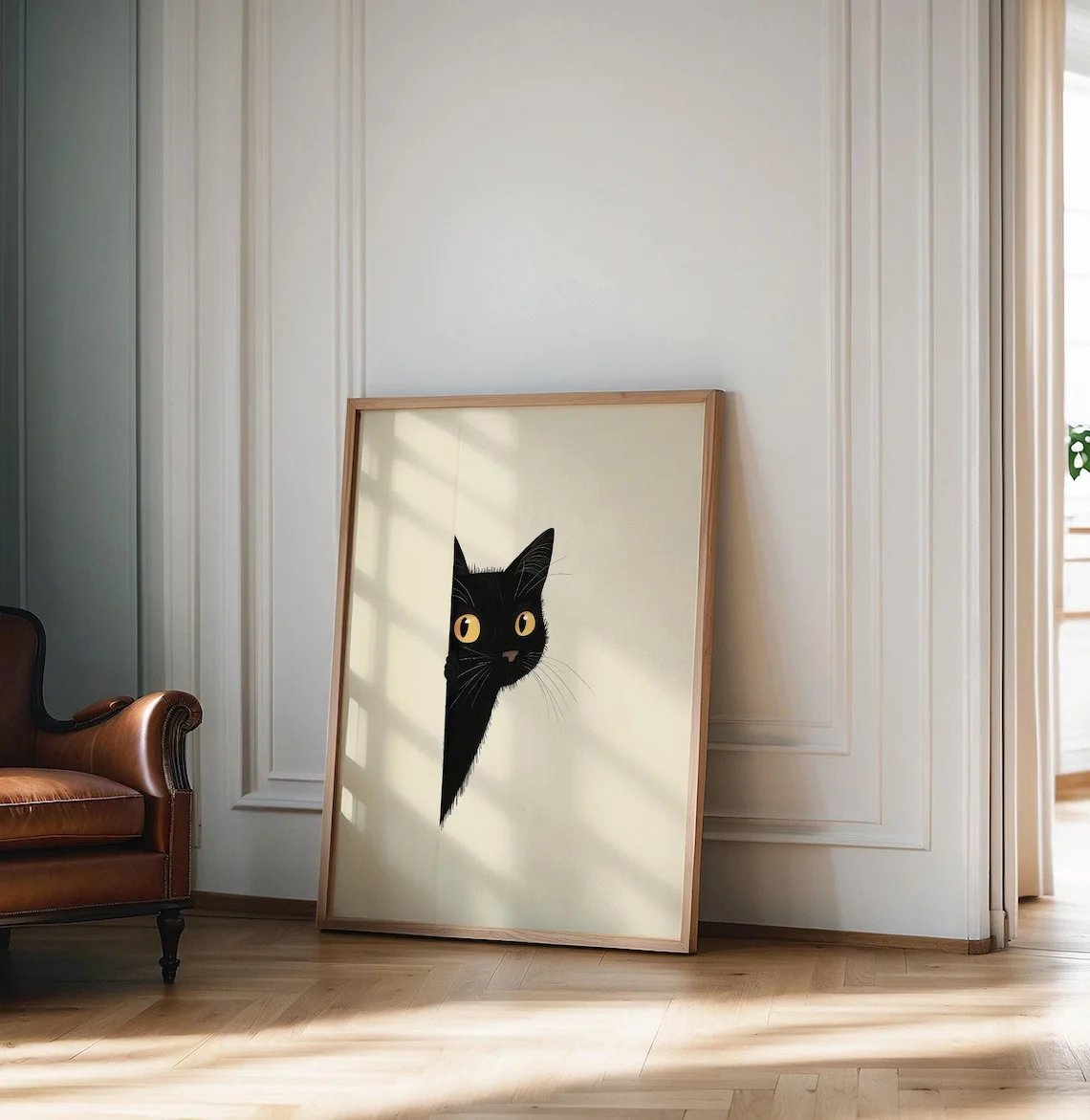 Abstract Black Cat Drawing, Minimalist, Boho Home Decor, Nursery Room Poster, Animal Sketch, Modern, Neutral Earth Tones, Animal