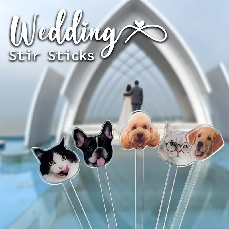 Wedding Pet Stir Sticks,Double-Sided Dog Stir Stick, Watercolor Acrylic Cocktail Stirrers, Wedding Swizzle,Wedding Drink Stirrer